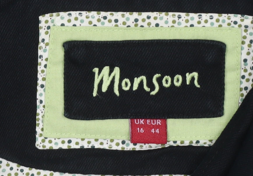 Monsoon Women’s Black Cotton Blend Short Button Jacket UK 16