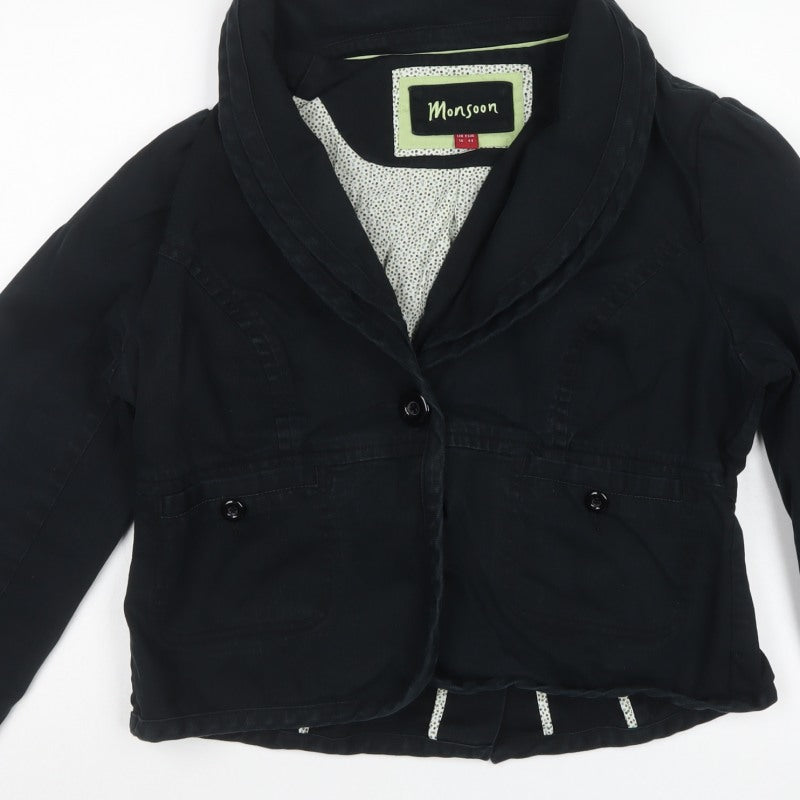Monsoon Women’s Black Cotton Blend Short Button Jacket UK 16