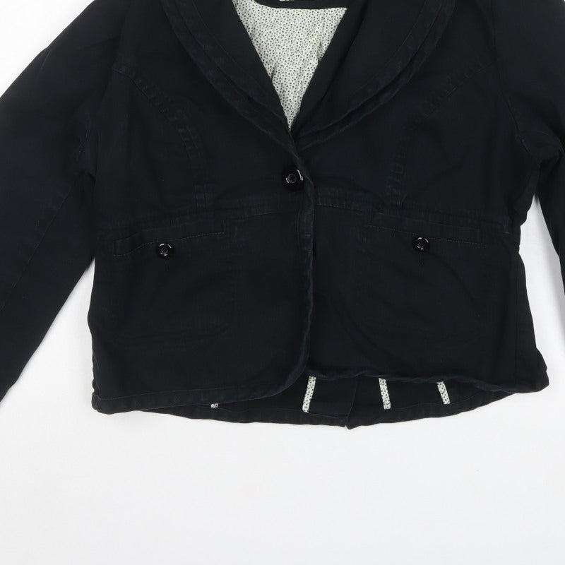 Monsoon Women’s Black Cotton Blend Short Button Jacket UK 16