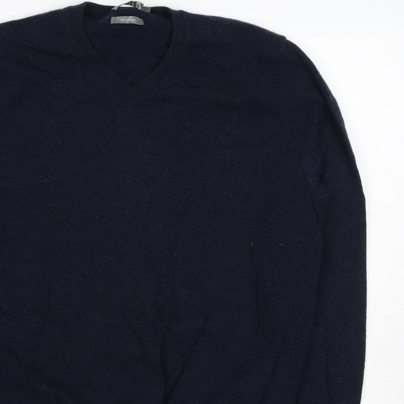 Jaeger Men’s Navy Blue L Wool Cashmere V-Neck Pullover Jumper