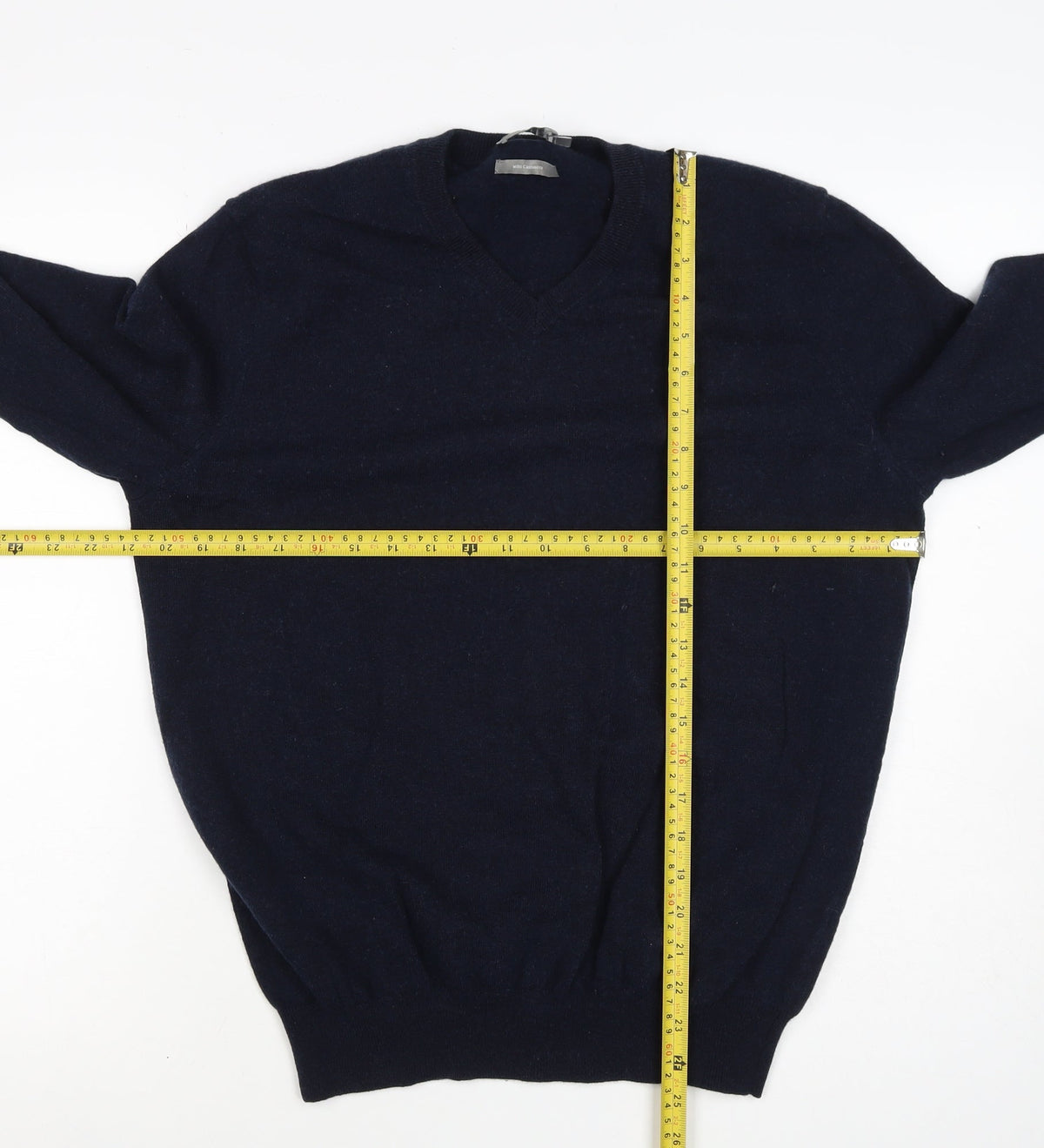 Jaeger Men’s Navy Blue L Wool Cashmere V-Neck Pullover Jumper