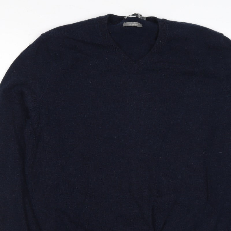 Jaeger Men’s Navy Blue L Wool Cashmere V-Neck Pullover Jumper