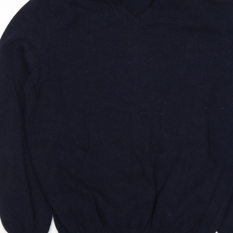 Jaeger Men’s Navy Blue L Wool Cashmere V-Neck Pullover Jumper
