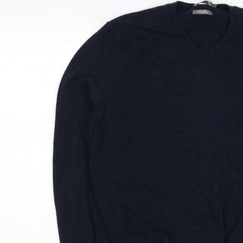 Jaeger Men’s Navy Blue L Wool Cashmere V-Neck Pullover Jumper