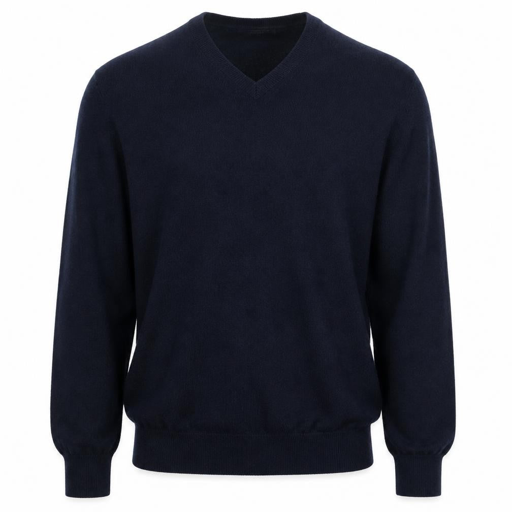 Jaeger Men’s Navy Blue L Wool Cashmere V-Neck Pullover Jumper
