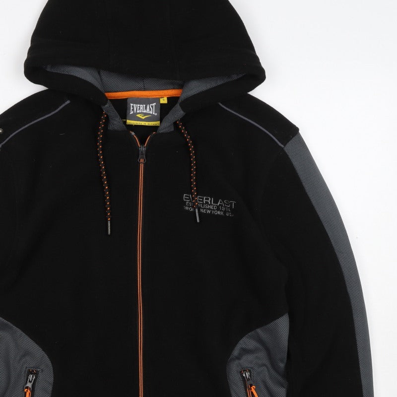 Everlast Men’s Black Grey Hooded Full Zip Fleece Jacket Size S