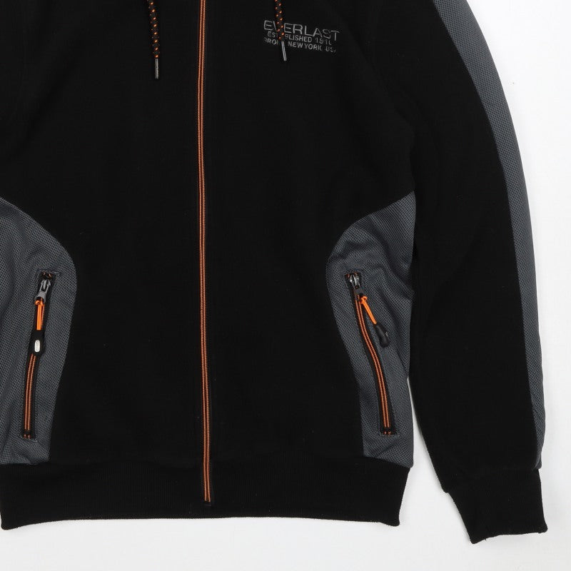 Everlast Men’s Black Grey Hooded Full Zip Fleece Jacket Size S