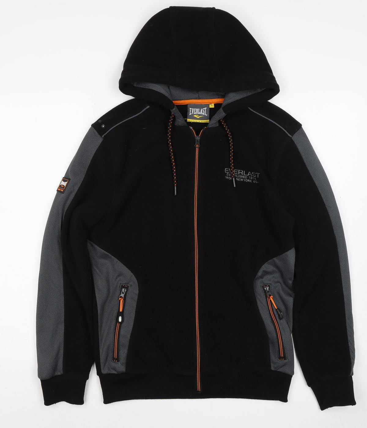 Everlast Men’s Black Grey Hooded Full Zip Fleece Jacket Size S
