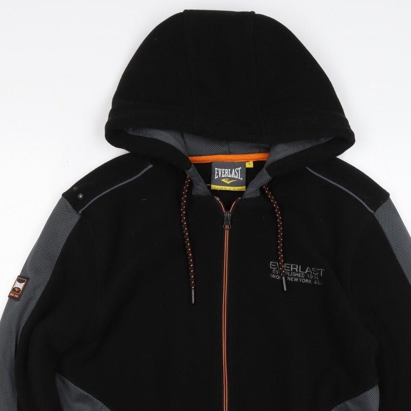 Everlast Men’s Black Grey Hooded Full Zip Fleece Jacket Size S