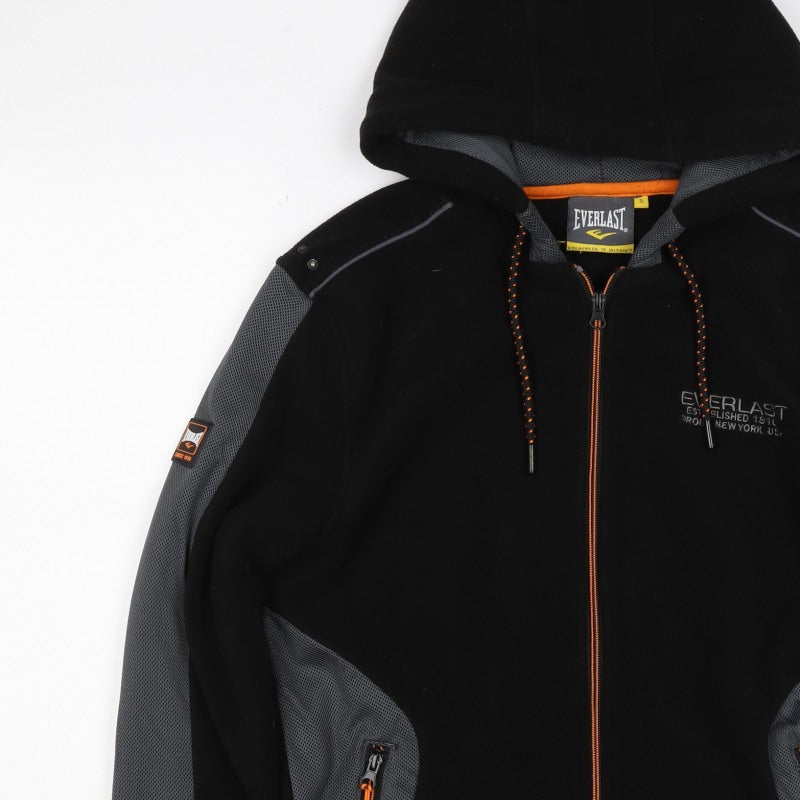 Everlast Men’s Black Grey Hooded Full Zip Fleece Jacket Size S