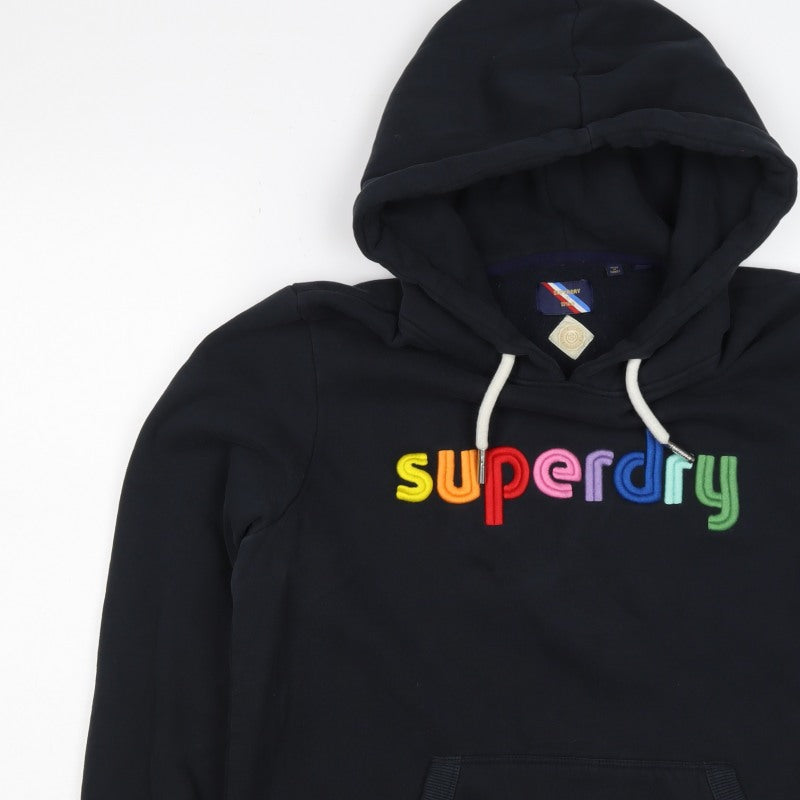 Superdry Women Black UK 16 Rainbow Embroidered Logo Pullover Hoodie
