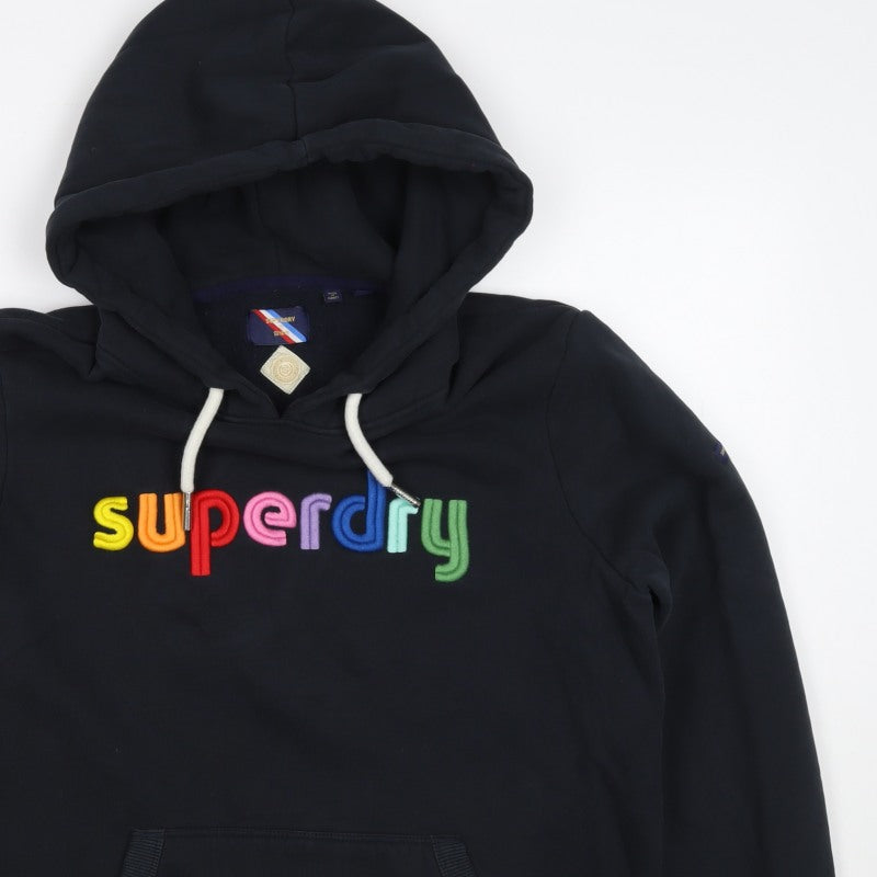 Superdry Women Black UK 16 Rainbow Embroidered Logo Pullover Hoodie
