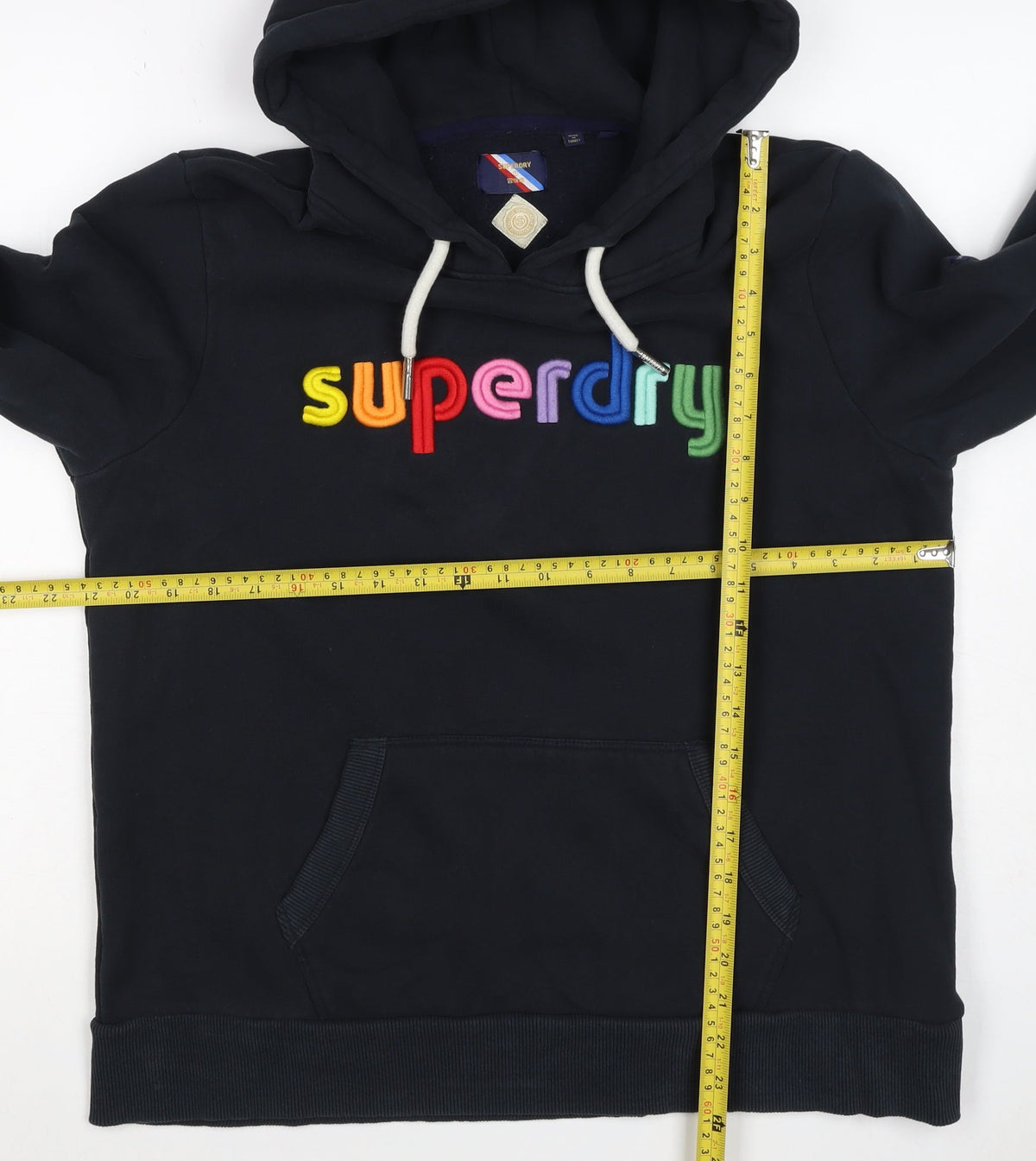 Superdry Women Black UK 16 Rainbow Embroidered Logo Pullover Hoodie