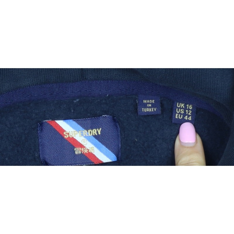 Superdry Women Black UK 16 Rainbow Embroidered Logo Pullover Hoodie