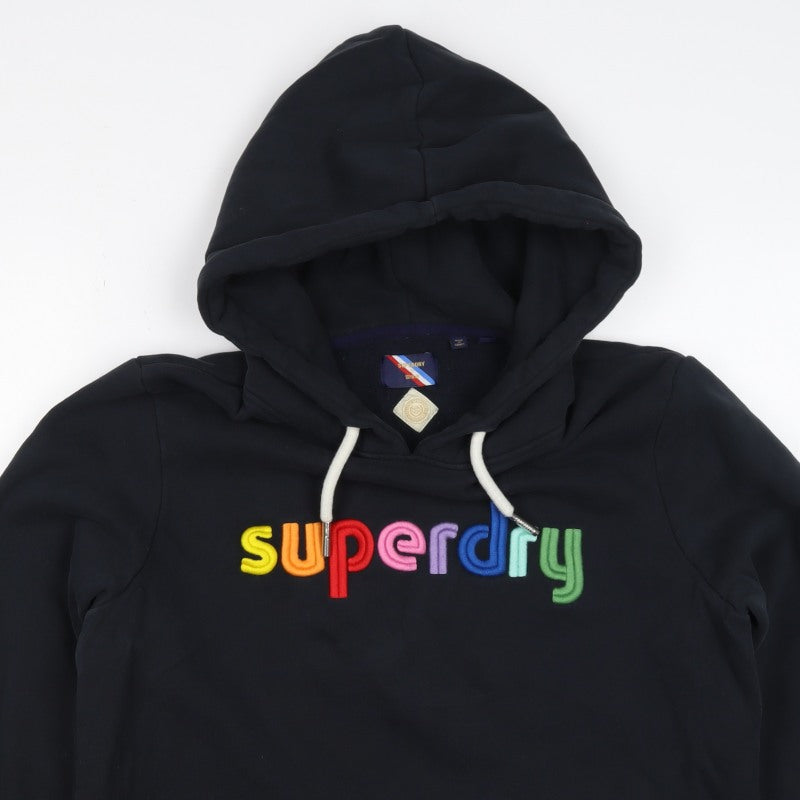 Superdry Women Black UK 16 Rainbow Embroidered Logo Pullover Hoodie