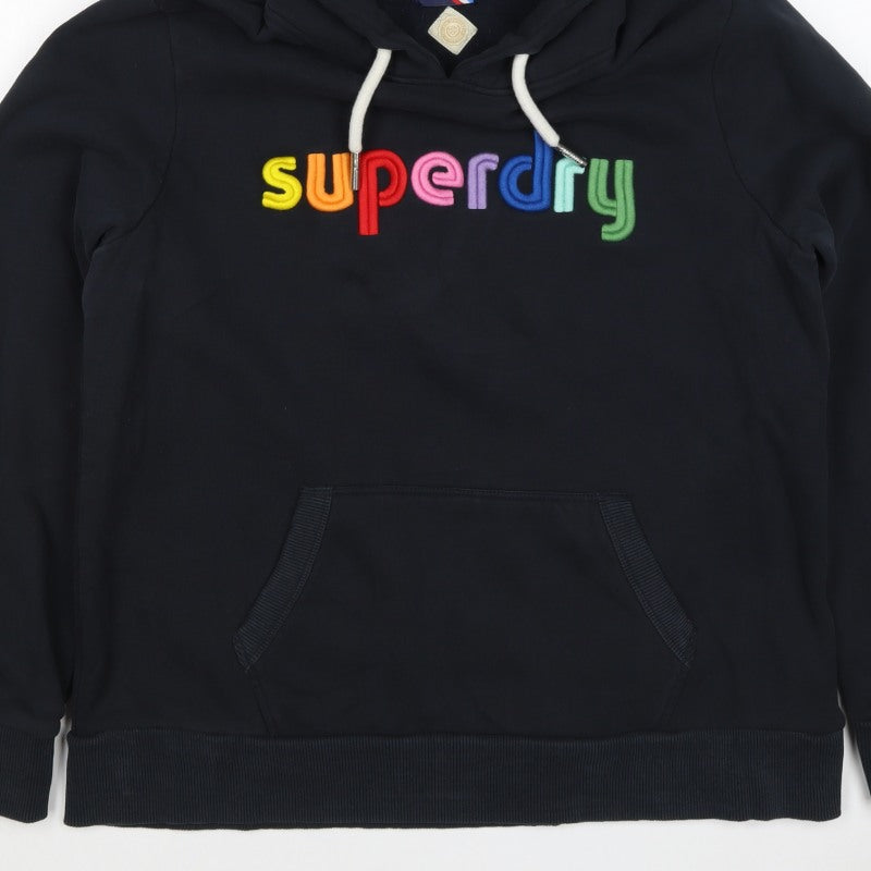 Superdry Women Black UK 16 Rainbow Embroidered Logo Pullover Hoodie