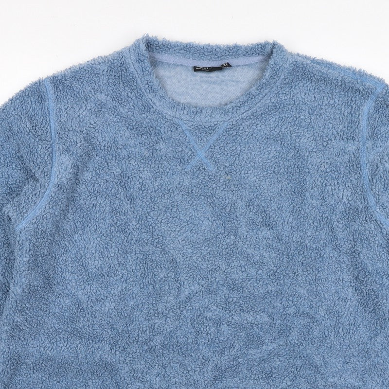 ASOS DESIGN Women Blue Teddy Fleece Pullover Sweatshirt UK 10 Crew Neck