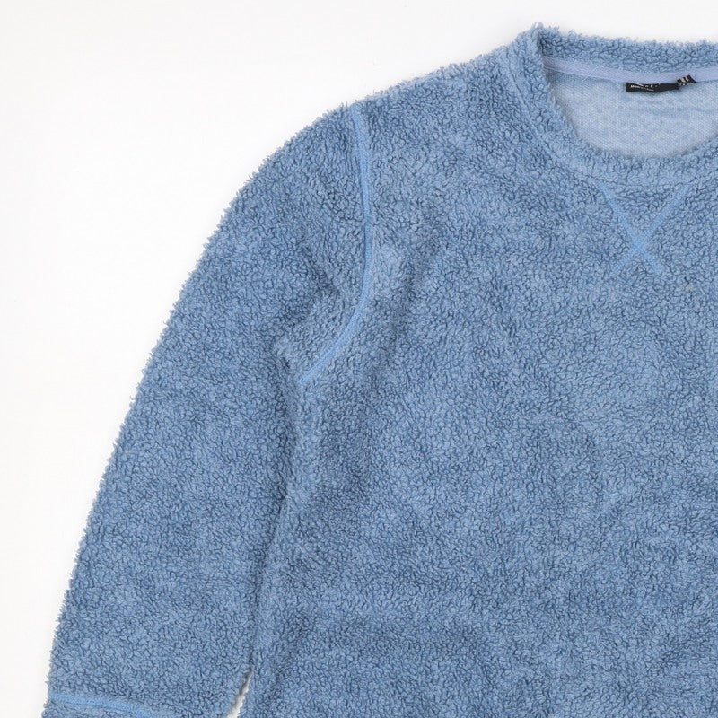 ASOS DESIGN Women Blue Teddy Fleece Pullover Sweatshirt UK 10 Crew Neck
