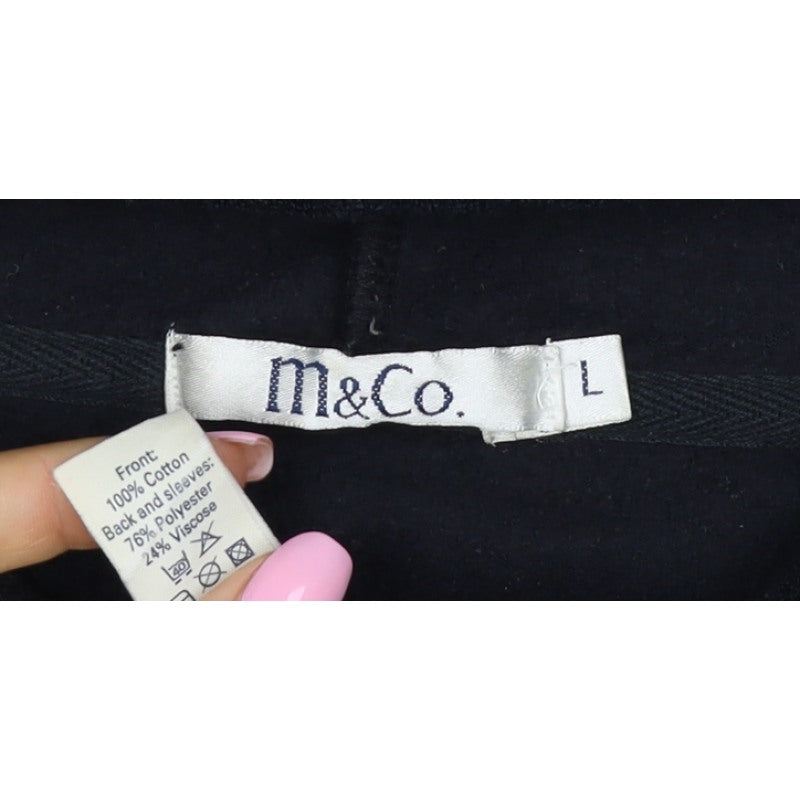 M&Co Women Grey Black L Hooded Denim Zip Jacket Cotton Blend