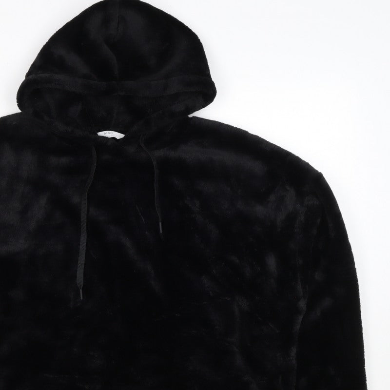 Marks & Spencer Women Black M Faux Fur Hooded Pullover Hoodie