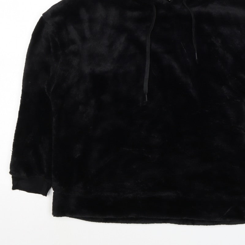 Marks & Spencer Women Black M Faux Fur Hooded Pullover Hoodie