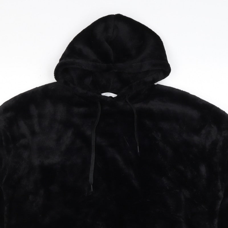 Marks & Spencer Women Black M Faux Fur Hooded Pullover Hoodie