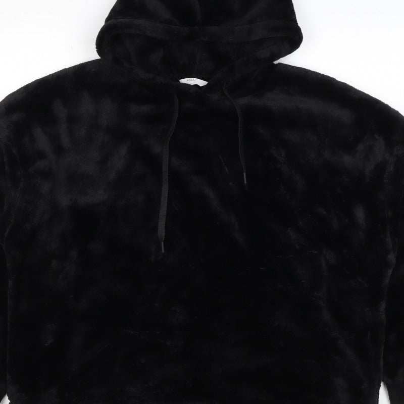 Marks & Spencer Women Black M Faux Fur Hooded Pullover Hoodie