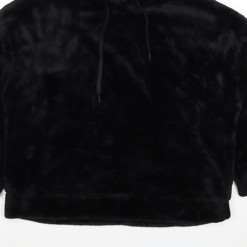 Marks & Spencer Women Black M Faux Fur Hooded Pullover Hoodie