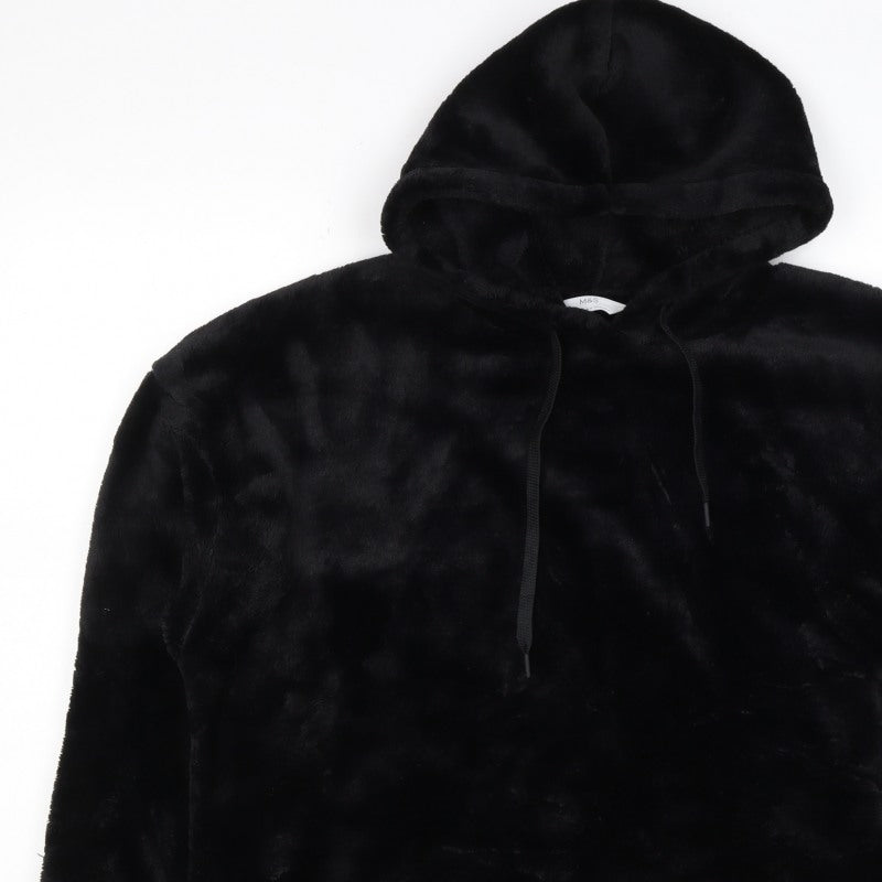 Marks & Spencer Women Black M Faux Fur Hooded Pullover Hoodie
