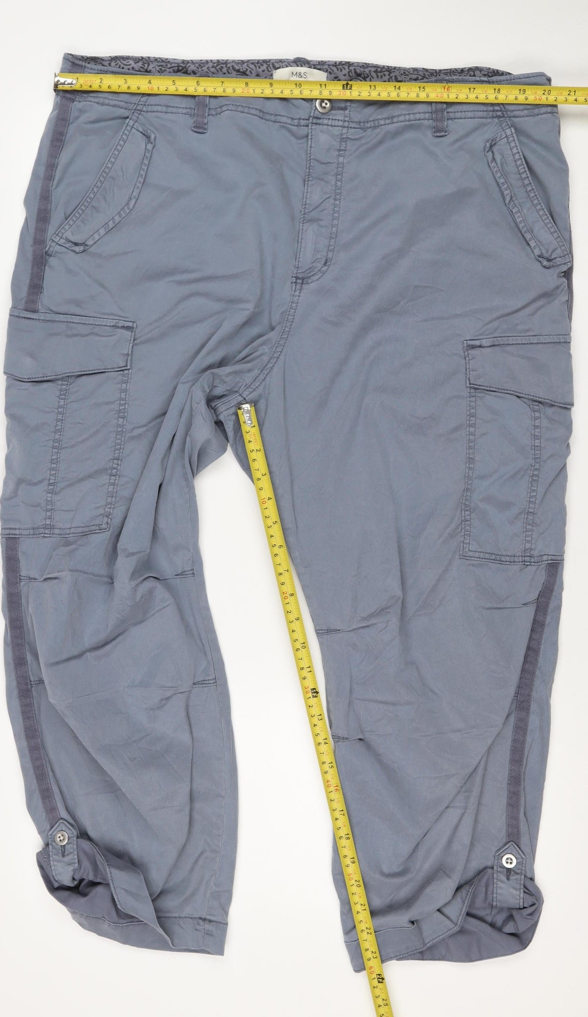 M&S Women’s Grey Size 12 Regular Cotton Cargo Trousers Pockets