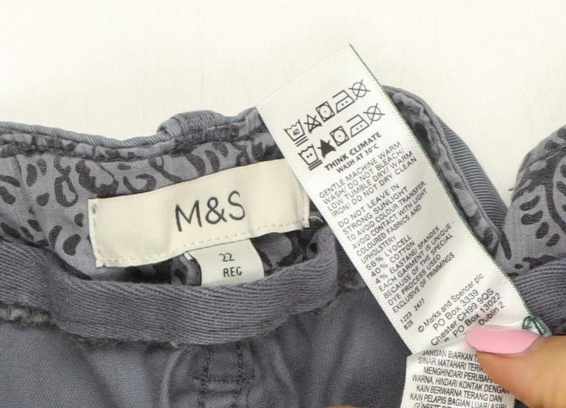 M&S Women’s Grey Size 12 Regular Cotton Cargo Trousers Pockets