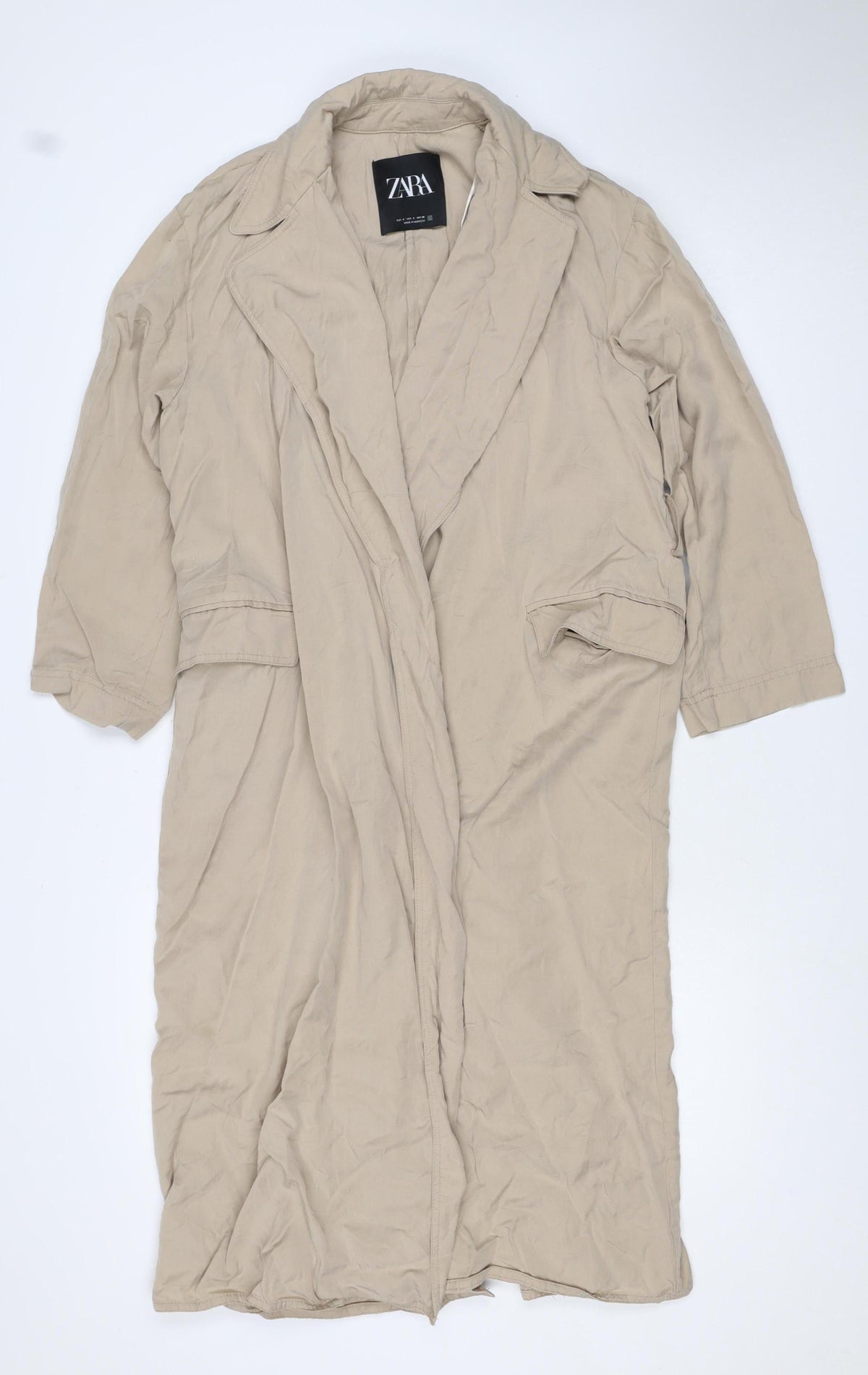 Zara Women’s Beige Size S Lyocell Long Belted Trench Coat