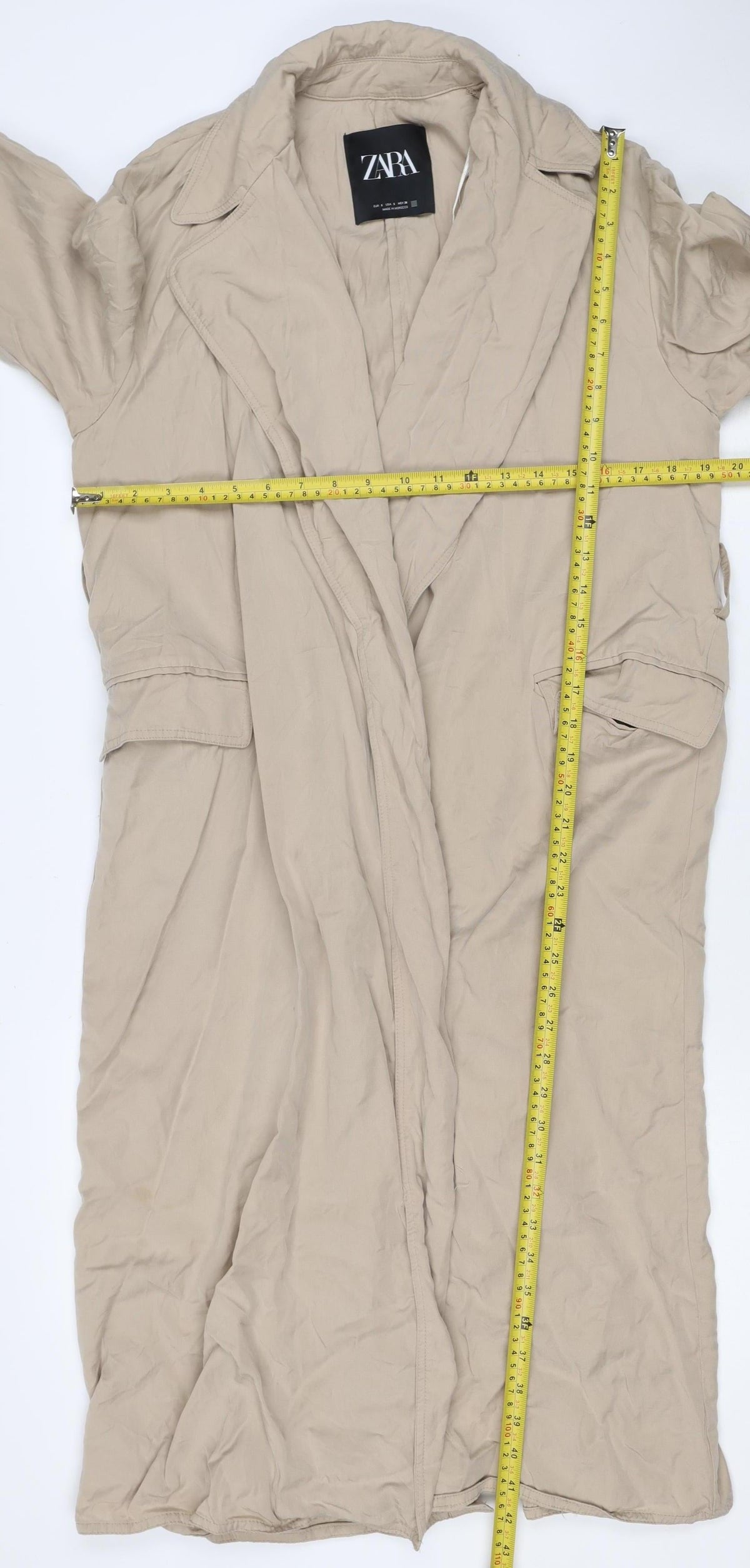 Zara Women’s Beige Size S Lyocell Long Belted Trench Coat