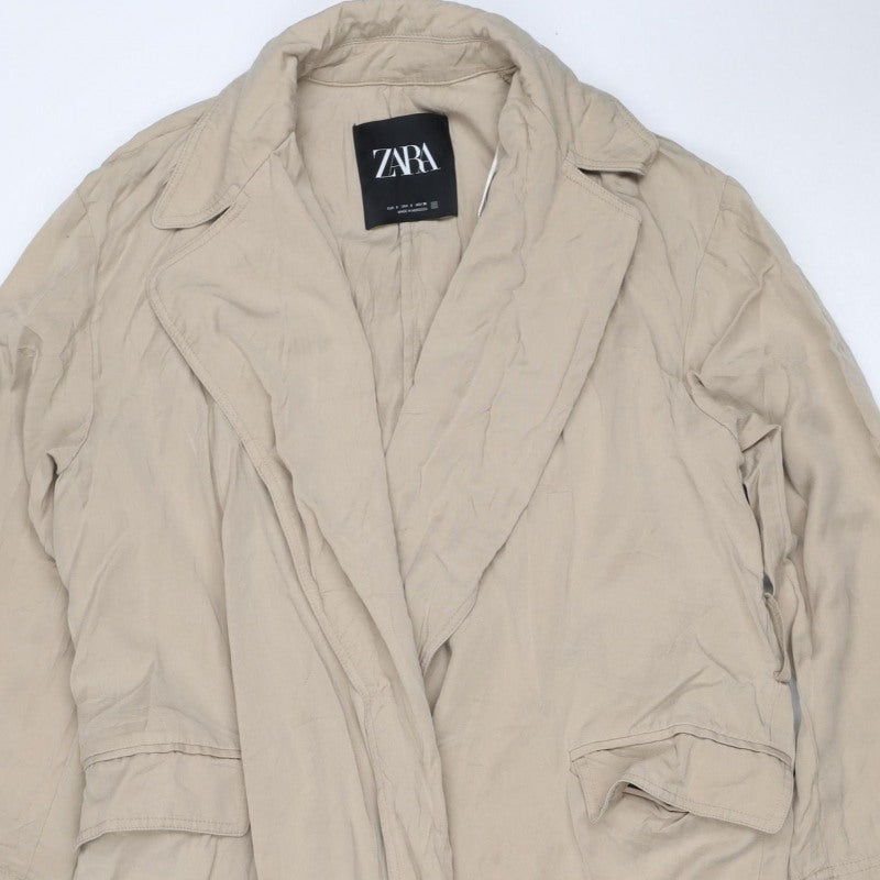 Zara Women’s Beige Size S Lyocell Long Belted Trench Coat