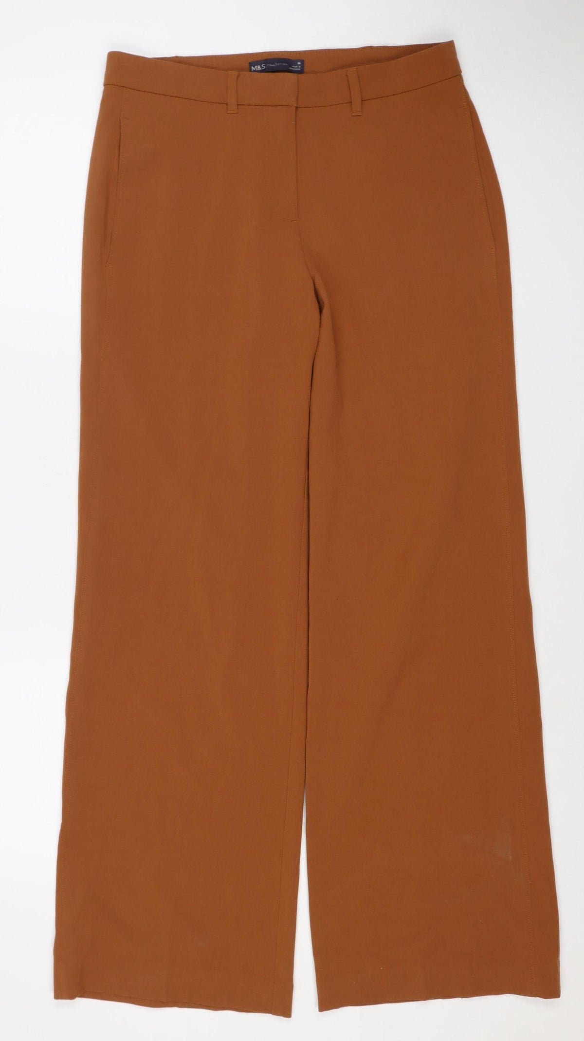 Marks & Spencer Women Brown Size 10 Wide-Leg Stretch Trousers