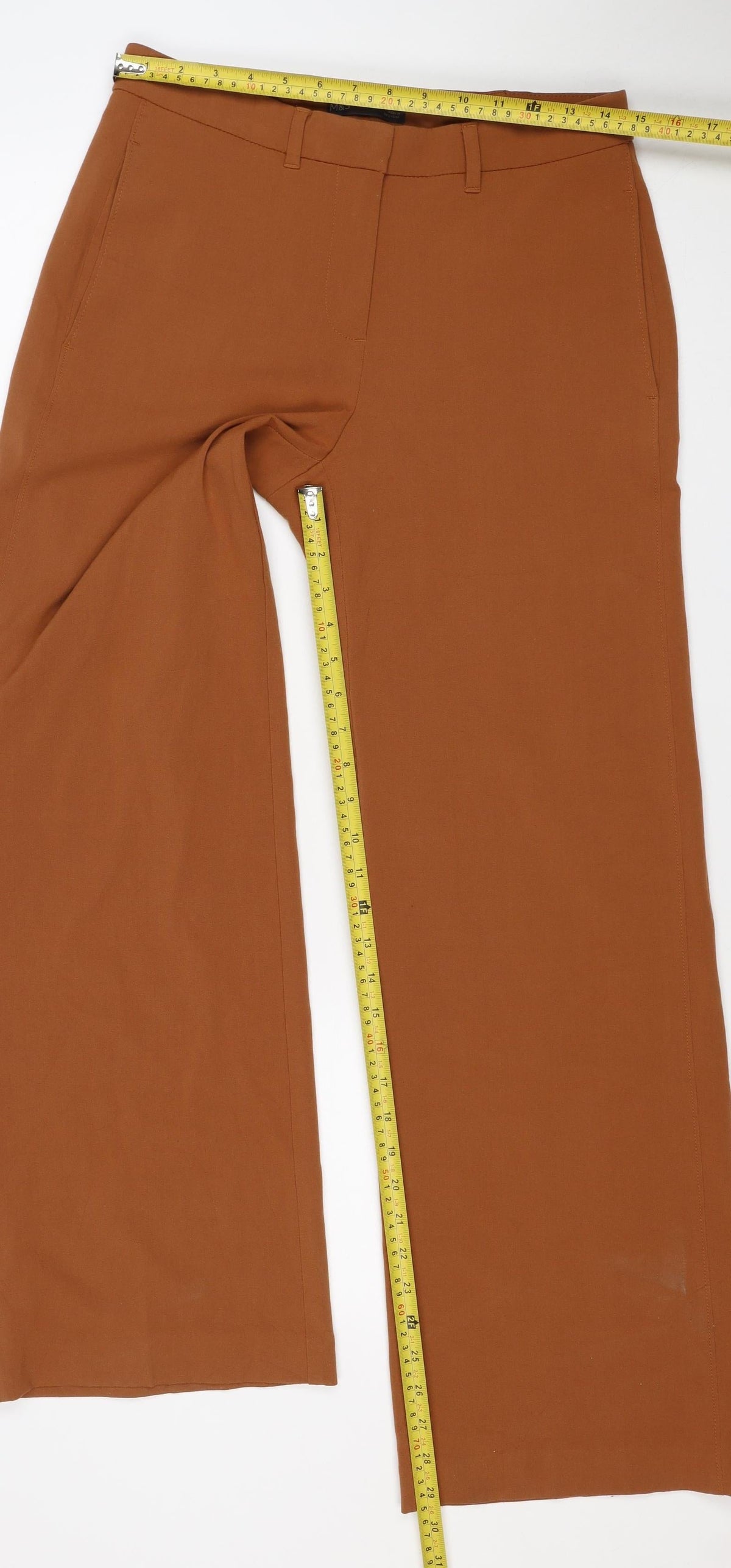 Marks & Spencer Women Brown Size 10 Wide-Leg Stretch Trousers