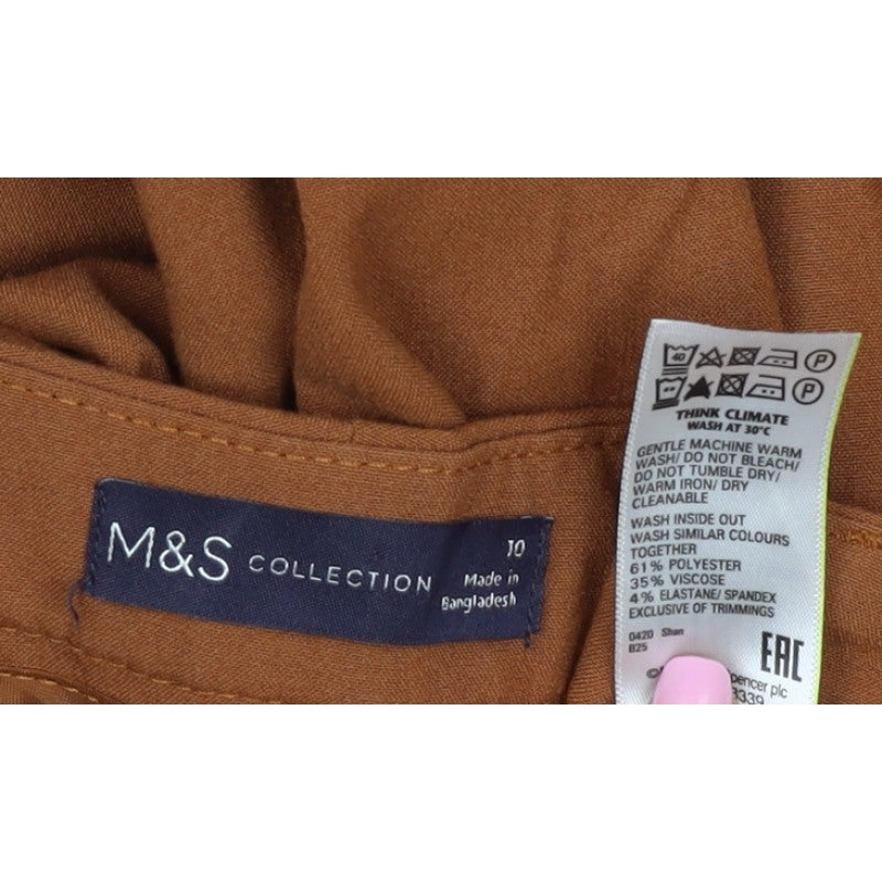 Marks & Spencer Women Brown Size 10 Wide-Leg Stretch Trousers