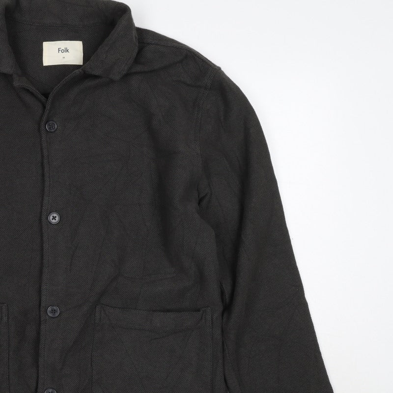 Folk Men's Black M Cotton Twill Overshirt Button-Up Workwear Pockets