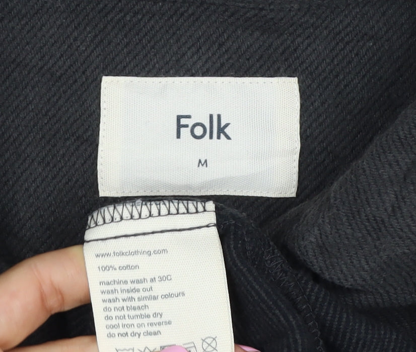 Folk Men's Black M Cotton Twill Overshirt Button-Up Workwear Pockets