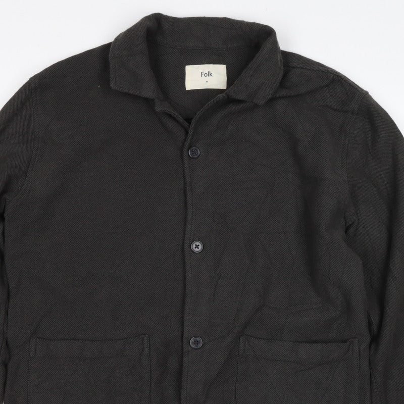 Folk Men's Black M Cotton Twill Overshirt Button-Up Workwear Pockets