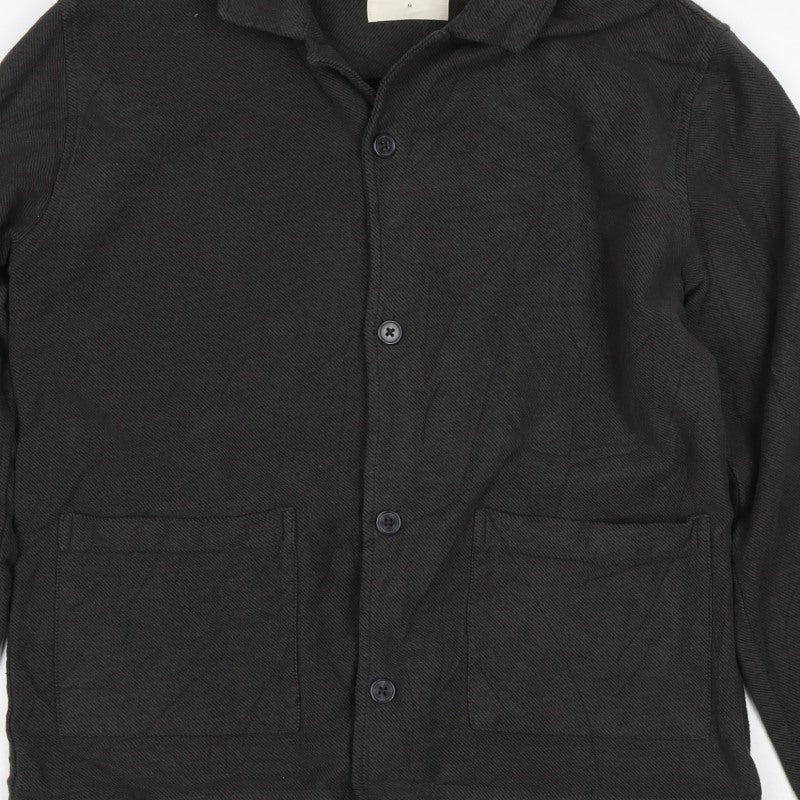 Folk Men's Black M Cotton Twill Overshirt Button-Up Workwear Pockets