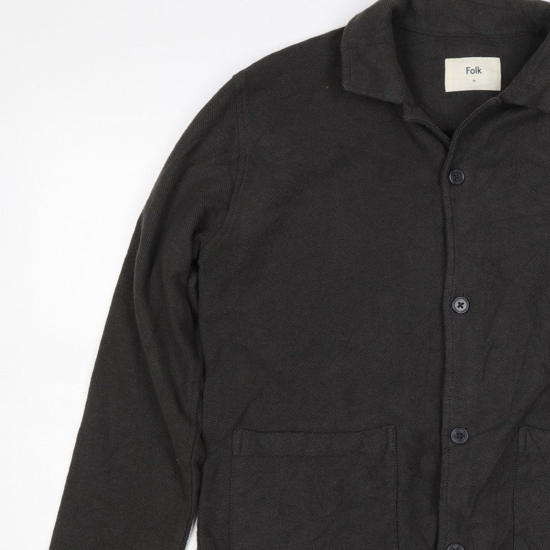 Folk Men's Black M Cotton Twill Overshirt Button-Up Workwear Pockets