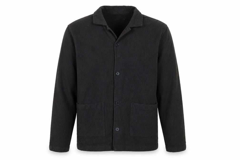 Folk Men's Black M Cotton Twill Overshirt Button-Up Workwear Pockets