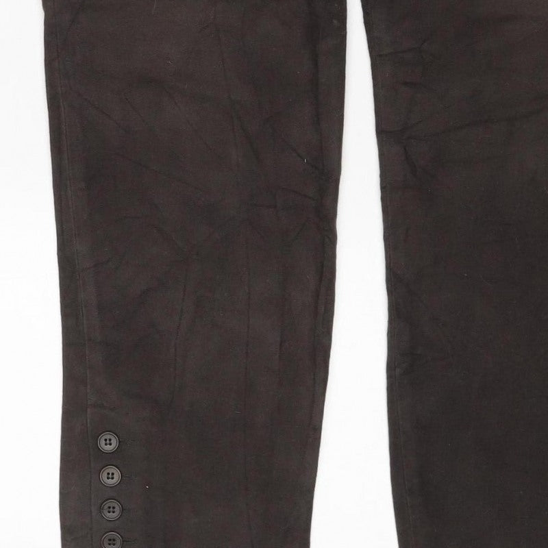 Jigsaw Women’s Brown Size 12 Cotton Stretch Bootcut Trousers Button Cuffs