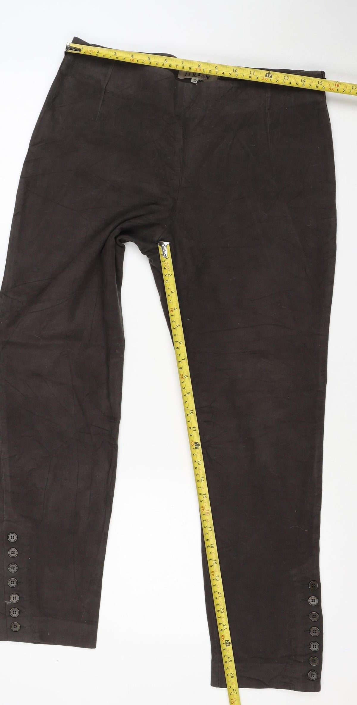 Jigsaw Women’s Brown Size 12 Cotton Stretch Bootcut Trousers Button Cuffs