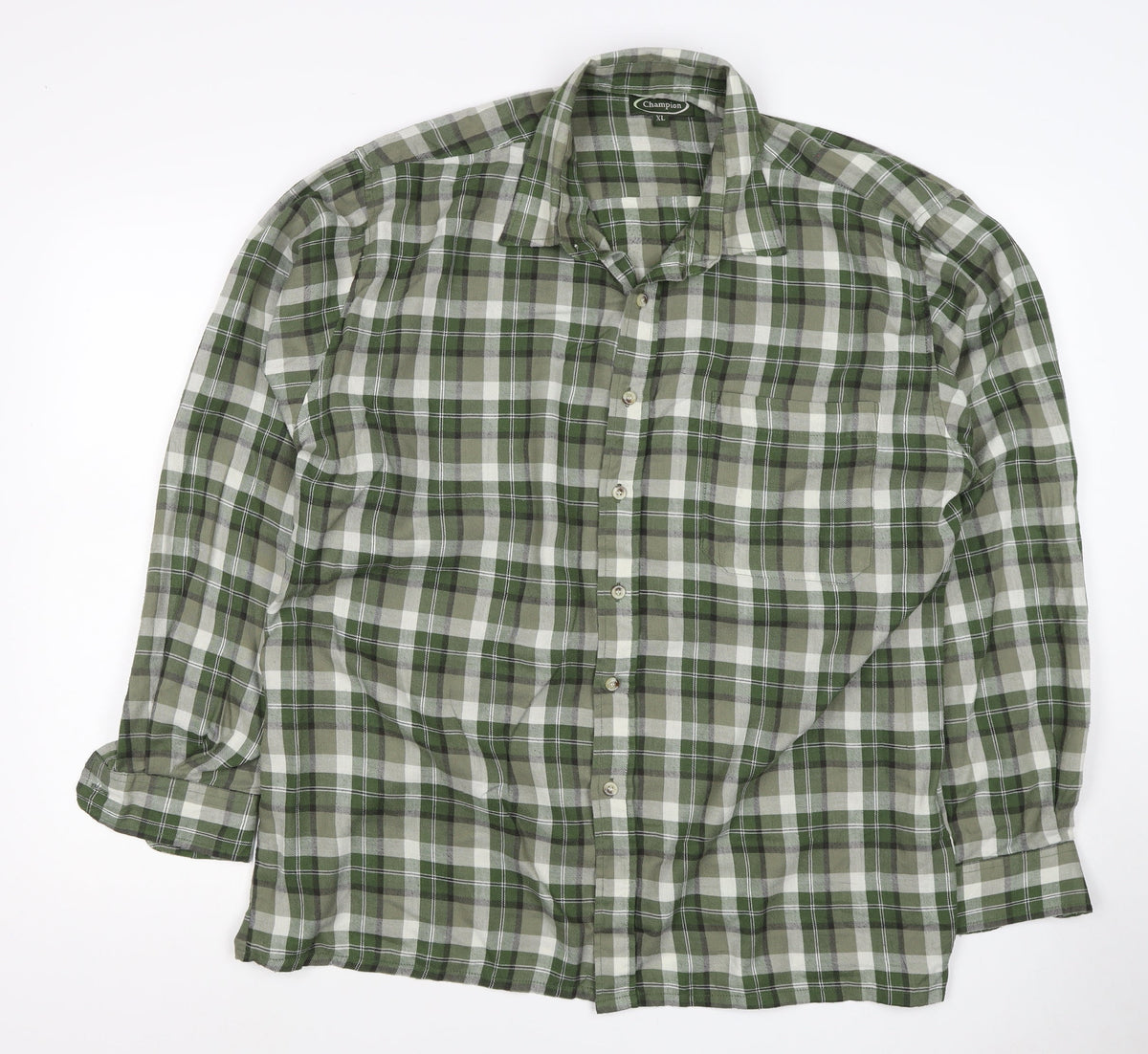 Champion Men's Green Plaid Check Cotton Shirt XL Long Sleeve Button-Up