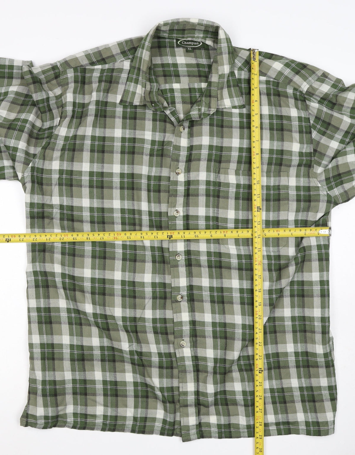 Champion Men's Green Plaid Check Cotton Shirt XL Long Sleeve Button-Up