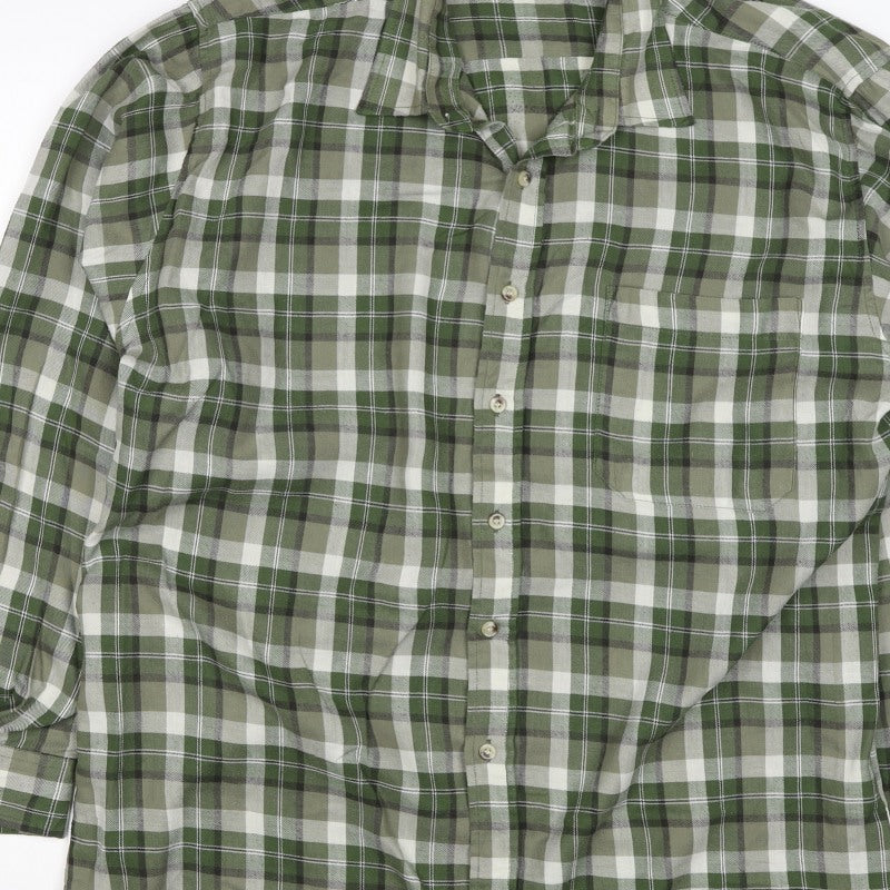 Champion Men's Green Plaid Check Cotton Shirt XL Long Sleeve Button-Up