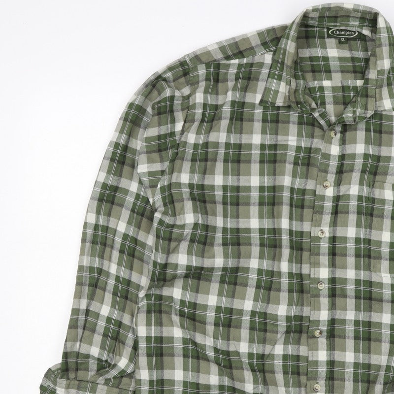 Champion Men's Green Plaid Check Cotton Shirt XL Long Sleeve Button-Up