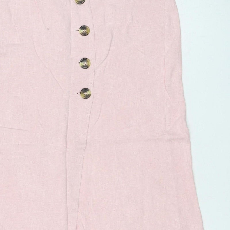 New Look Women Pink Size 10 Long Straight Pencil Button Skirt